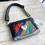Load image into Gallery viewer, Crossbody Clutch in Rainbow Mirror Ball Heart Patchwork, Onyx, Gunmetal (+ video)
