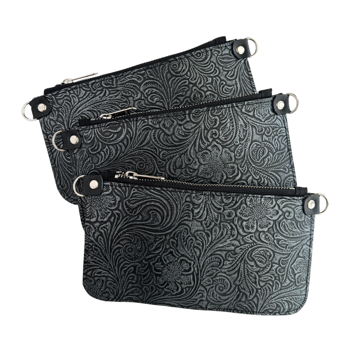 Zipper Pouch in Gunmetal Floral Emboss, RTS – Jenny N. Design