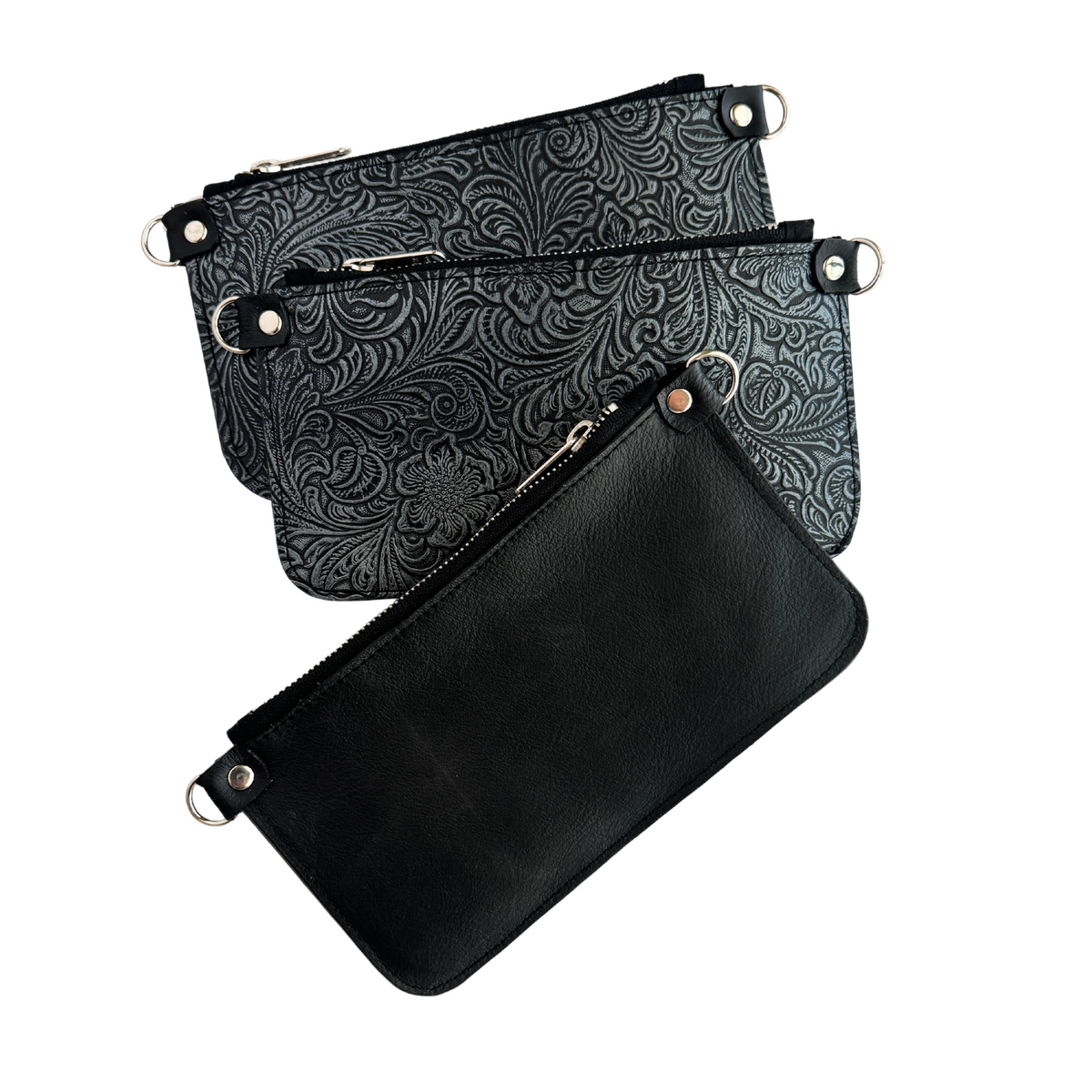 Zipper Pouch in Gunmetal Floral Emboss, RTS – Jenny N. Design