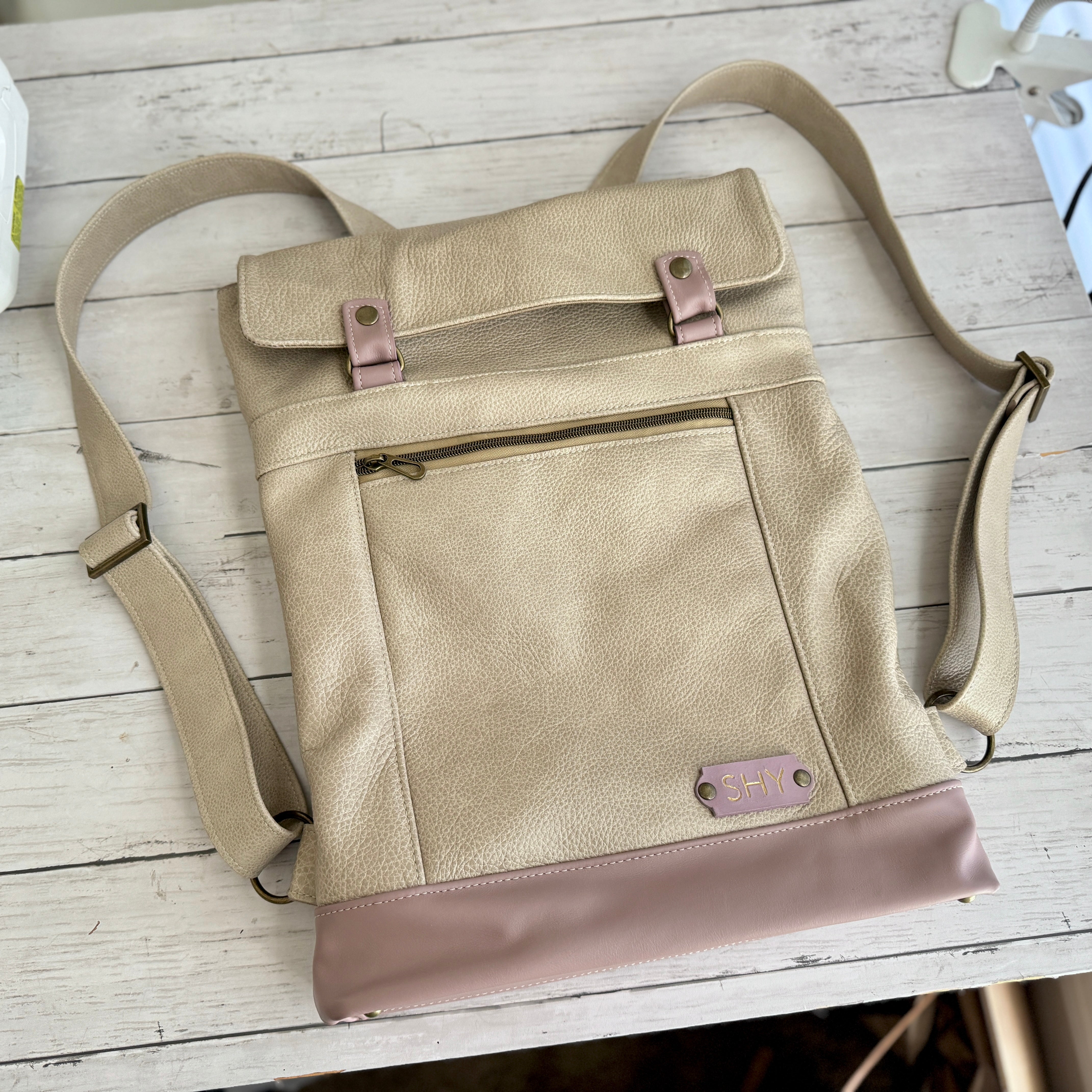 Backpack in Wheat and Dusty Rose