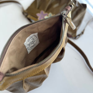 Ruche Clutch in Distressed Olive, Blossom, RTS