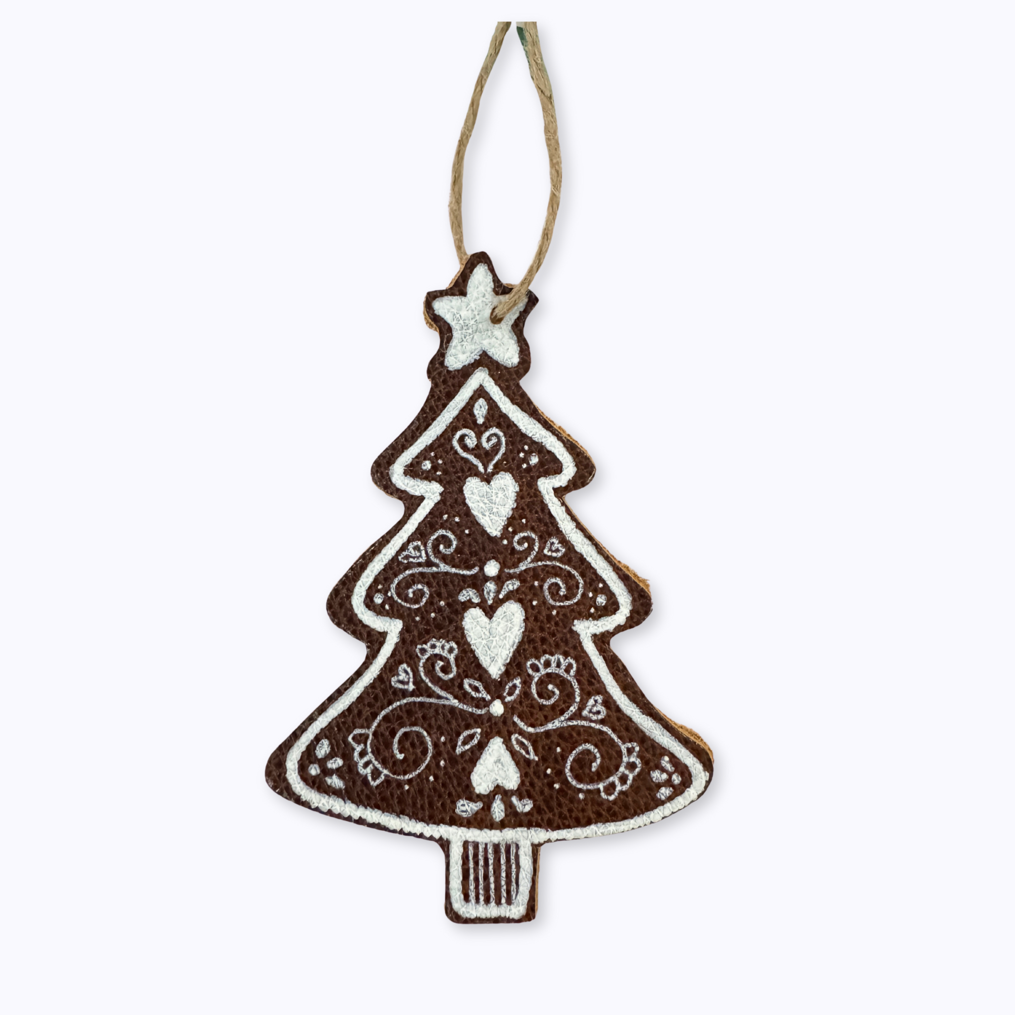 Hand Painted Leather Ornament - Gingerbread Tree