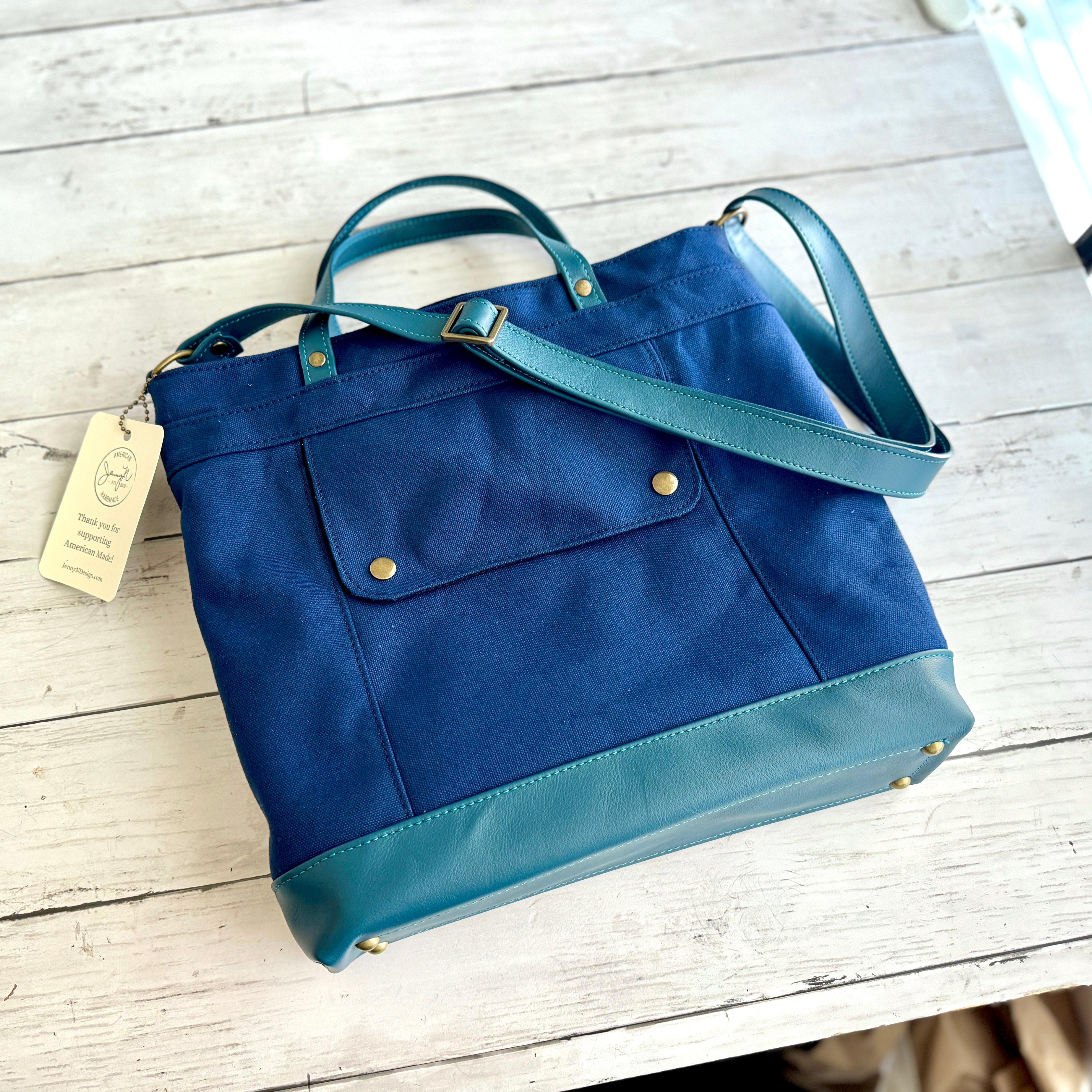 Packet Plus in Navy Canvas, Dark Teal Leather