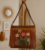 Load image into Gallery viewer, Packet Plus in Chestnut, Cactus Patchwork, Blossoms, Fringe, RTS (+ video)
