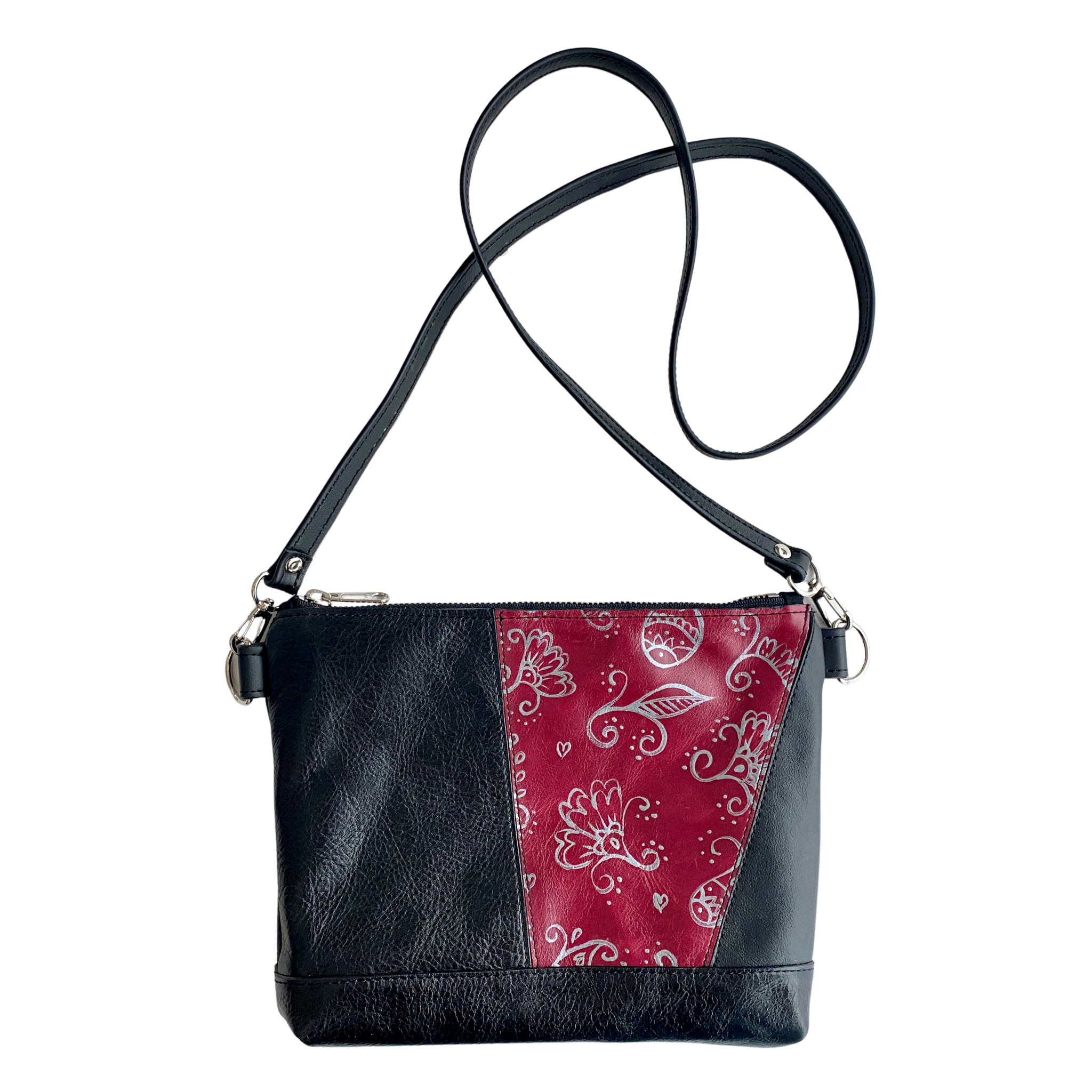 Crossbody Clutch in Sangria, Onyx, Handpainted Floral, RTS