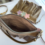 Load image into Gallery viewer, Ruche Clutch in Distressed Olive, Blossom, RTS
