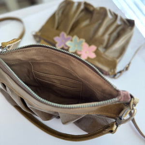 Ruche Clutch in Distressed Olive, Blossom, RTS