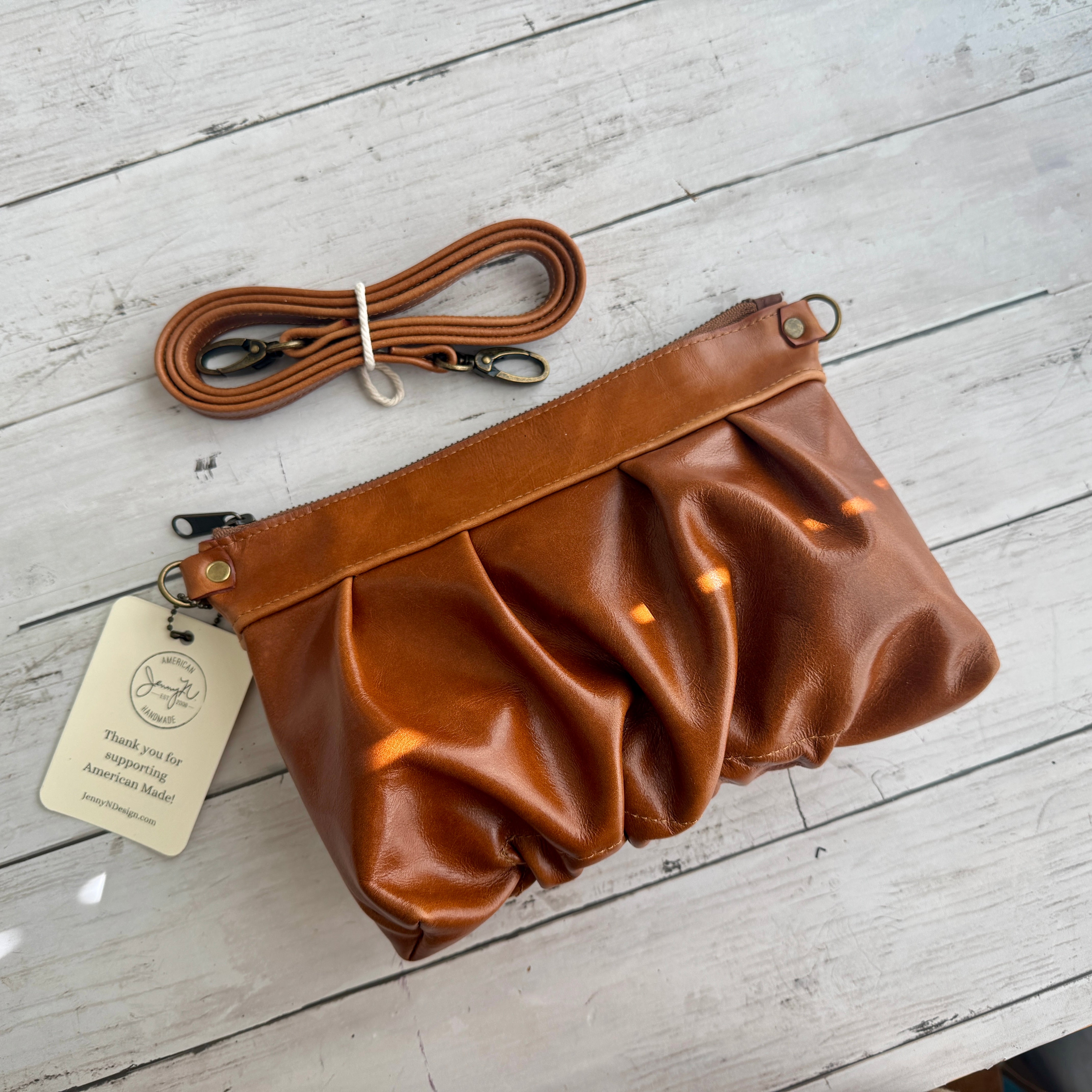 Ruche Clutch in Cognac