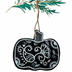 Load image into Gallery viewer, Hand Painted Leather Ornament - Pumpkin in Black
