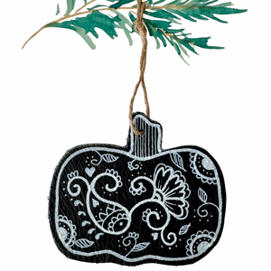 Hand Painted Leather Ornament - Pumpkin in Black