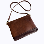 Load image into Gallery viewer, Crossbody Clutch in Coffee Bean Tweed, Chestnut Leather, Dark Roast Leather
