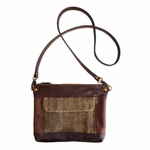 Load image into Gallery viewer, Crossbody Clutch in Coffee Bean Tweed, Chestnut Leather, Dark Roast Leather
