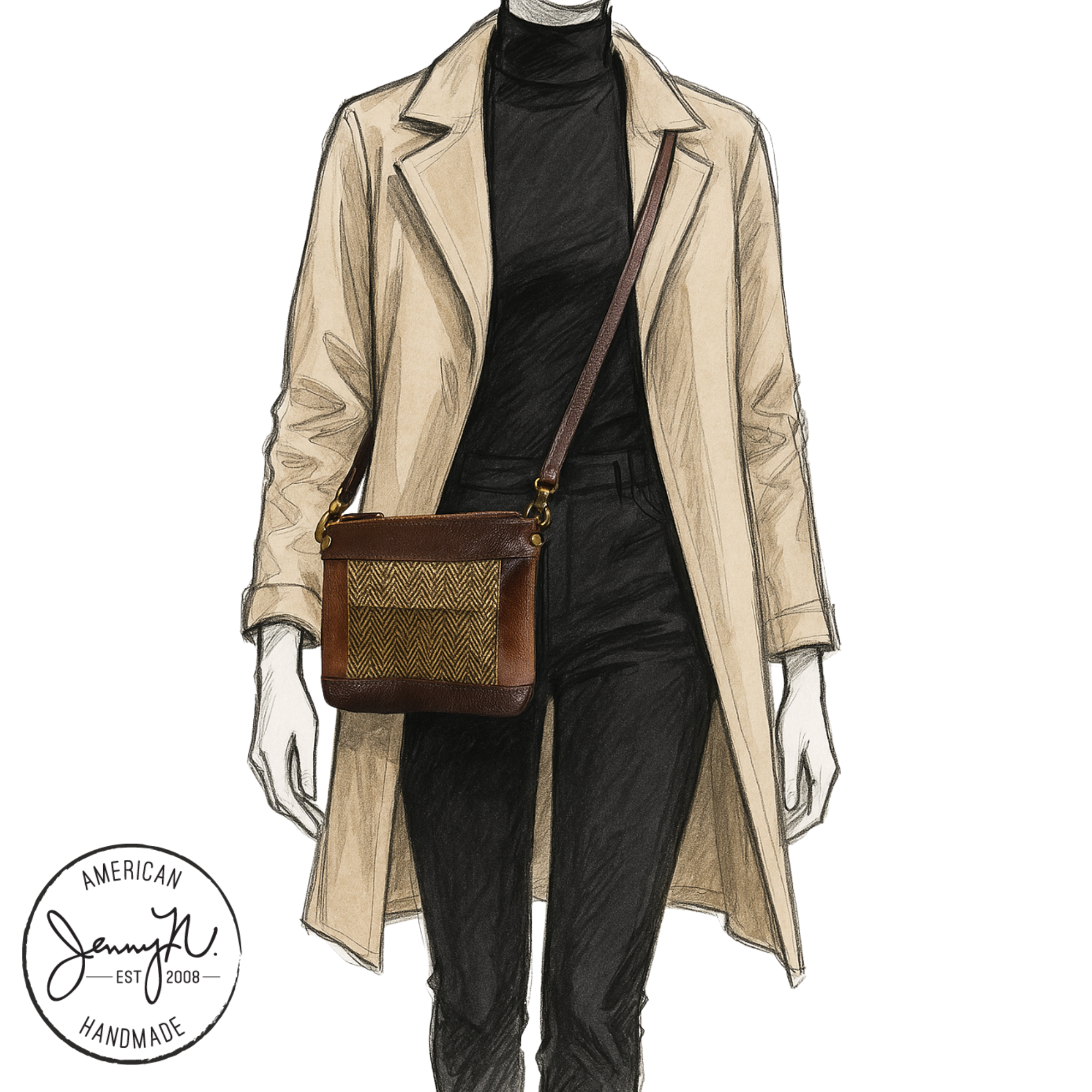 Crossbody Clutch in Coffee Bean Tweed, Chestnut Leather, Dark Roast Leather