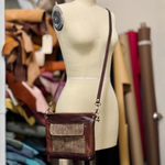 Load image into Gallery viewer, Crossbody Clutch in Coffee Bean Tweed, Chestnut Leather, Dark Roast Leather
