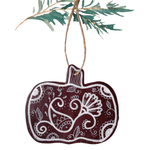 Load image into Gallery viewer, Hand Painted Leather Ornament - Pumpkin in Mulberry
