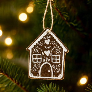 Hand Painted Leather Ornament - Gingerbread House