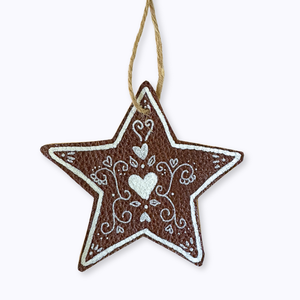 Hand Painted Leather Ornament - Gingerbread Star