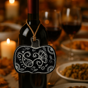 Hand Painted Leather Ornament - Pumpkin in Black