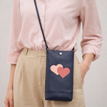 Load image into Gallery viewer, Phone Pouch in Hearts, Navy 2 (RTS)
