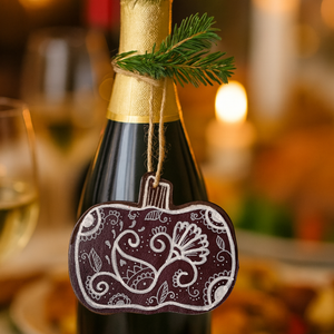 Hand Painted Leather Ornament - Pumpkin in Mulberry