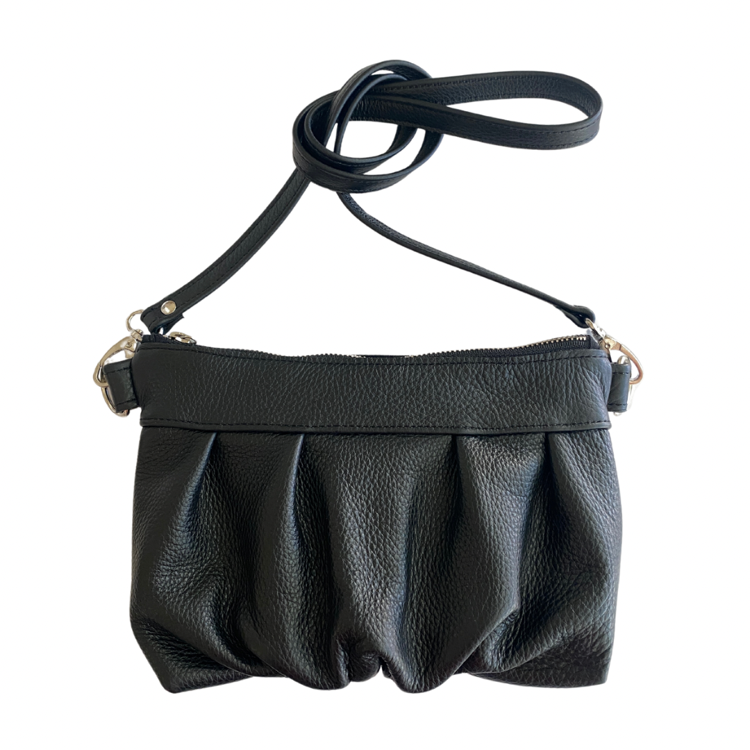 Ruche Clutch Crossbody in Onyx, RTS