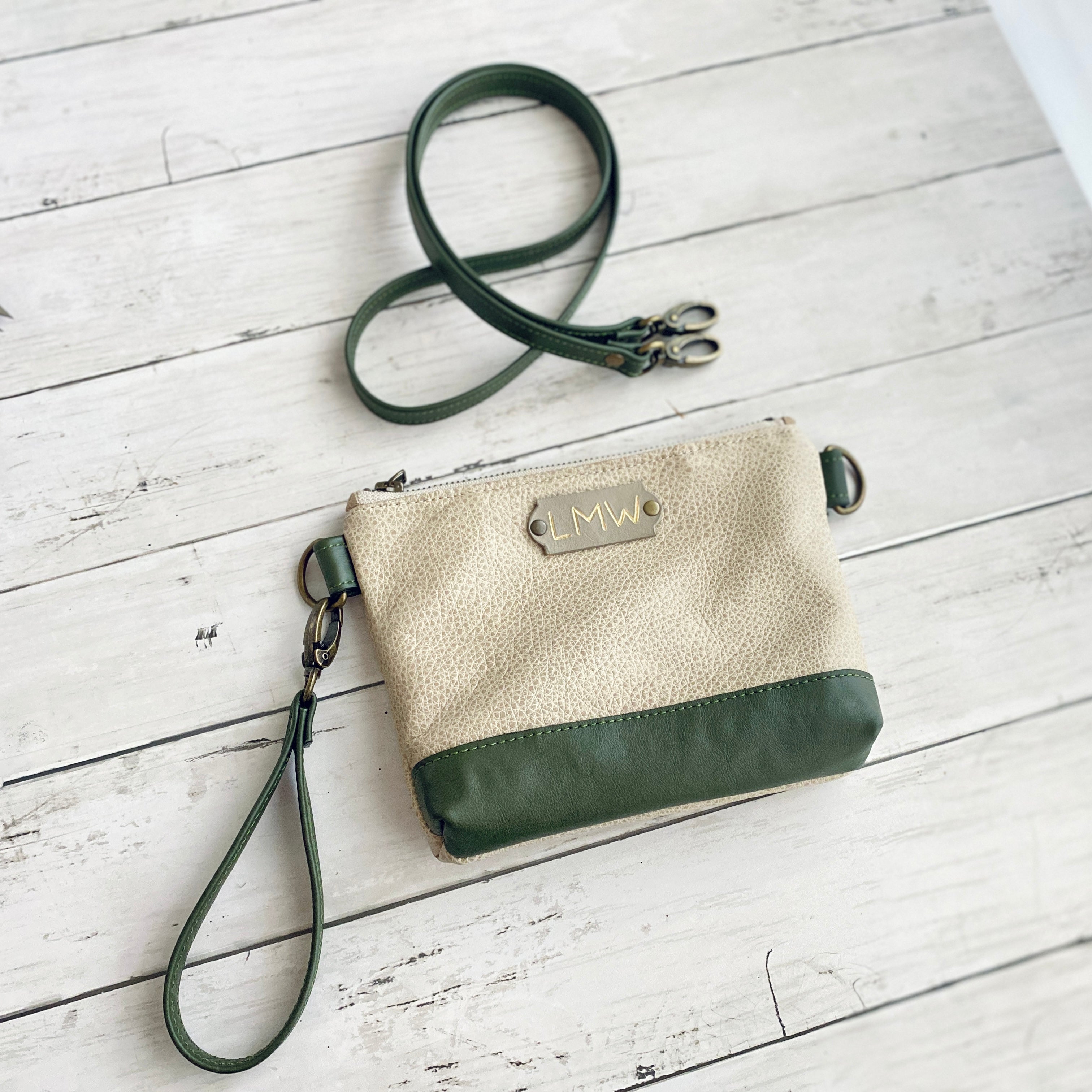 Wristlet in Wheat, Olive, Monogram