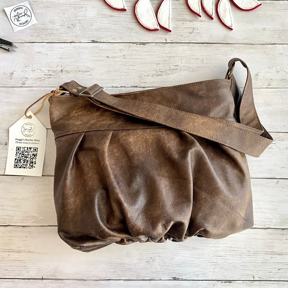 Ruche Mini Pleated Hobo in Antique Brown Leather