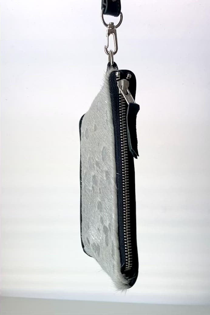 Wristlet in Acid Wash Silver Hair-On and Onyx, RTS