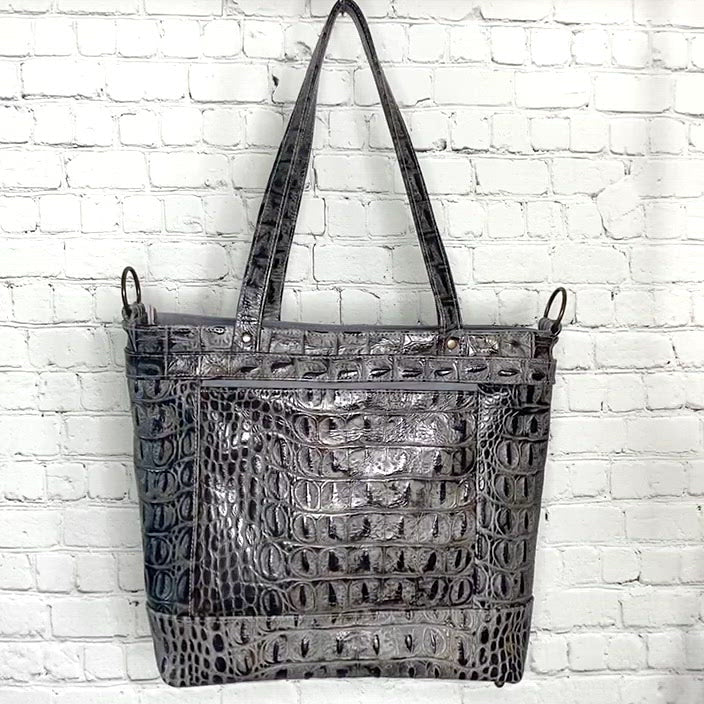 Shopper Tote in Rusted Iron Crocodile Embossed Leather