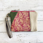 Load image into Gallery viewer, Wristlet in Hand Painted Floral Olive, Metallic Pink, Wheat, Smoke, RTS
