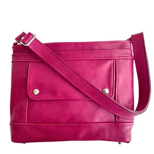 Archive Micro Crossbody bag in Magenta leather and nickel hardware