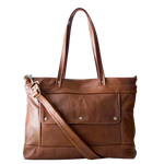 Load image into Gallery viewer, Leather Laptop Tote Bag in Chestnut brown leather, nickel hardware, tote handles, fully adjustable and removable crossbody strap
