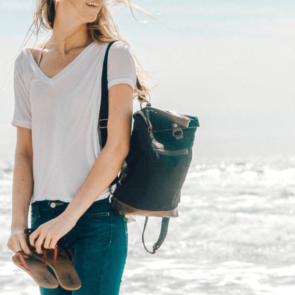canvas backpack mini Backpack Mini in Black Canvas, Dark Roast