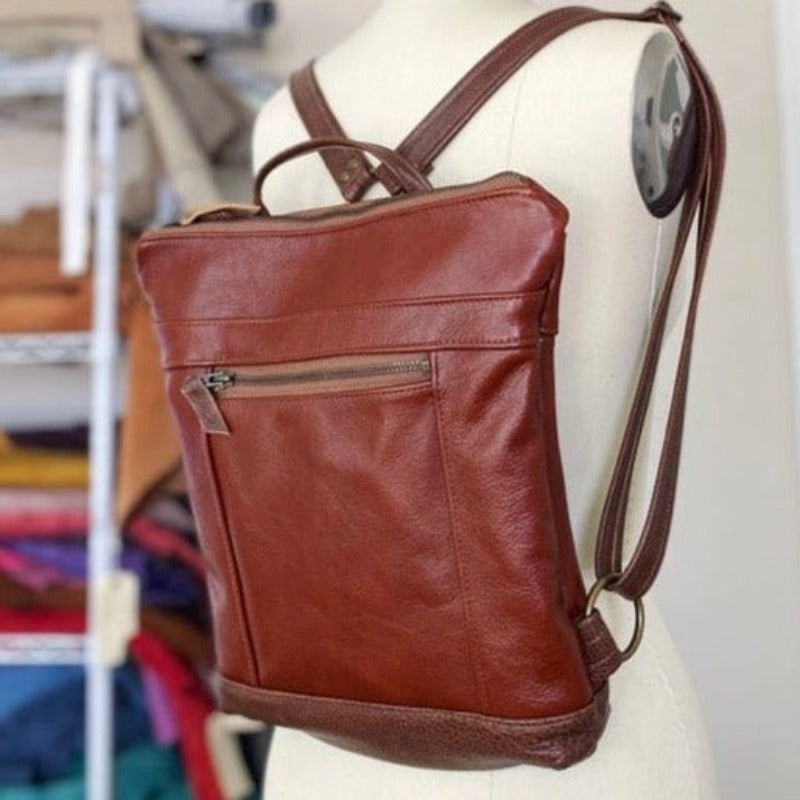 Backpack Mini in Cognac, Chestnut, Zipper Closure