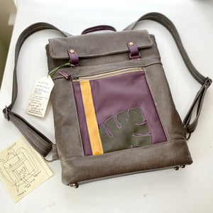 Backpack in Smoke, Eggplant, Honey Gold, Olive Monstera Leaf