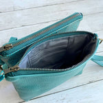Load image into Gallery viewer, Wristlet in Turquoise Floral Leather
