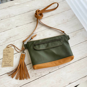 Crossbody Clutch in Olive, Camel