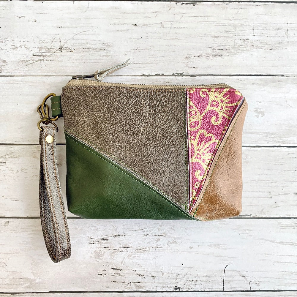 Wristlet in Hand Painted Floral Olive, Smoke, Metallic Pink, Almond, Chestnut