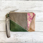 Load image into Gallery viewer, Wristlet in Hand Painted Floral Olive, Smoke, Metallic Pink, Almond, Chestnut
