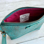 Load image into Gallery viewer, Wristlet in Turquoise, Turquoise Embossed Floral
