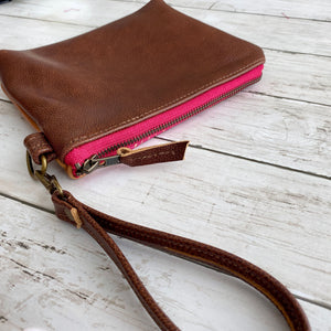 Wristlet in Hand Painted Stripes in Hot Pink, Chestnut, Light Bourbon, RTS