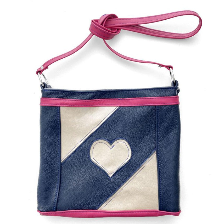Parcel in Navy, Hot Pink, Pearl Heart Patchwork