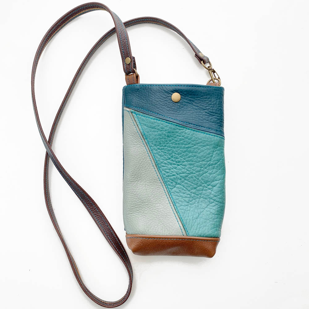 Phone Pouch Crossbody in Blues Patchwork, SECOND