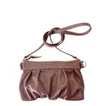 Load image into Gallery viewer, Ruche Clutch in Chestnut brown fullgrain cowskin leather with beautiful pleated detail and crossbody strap
