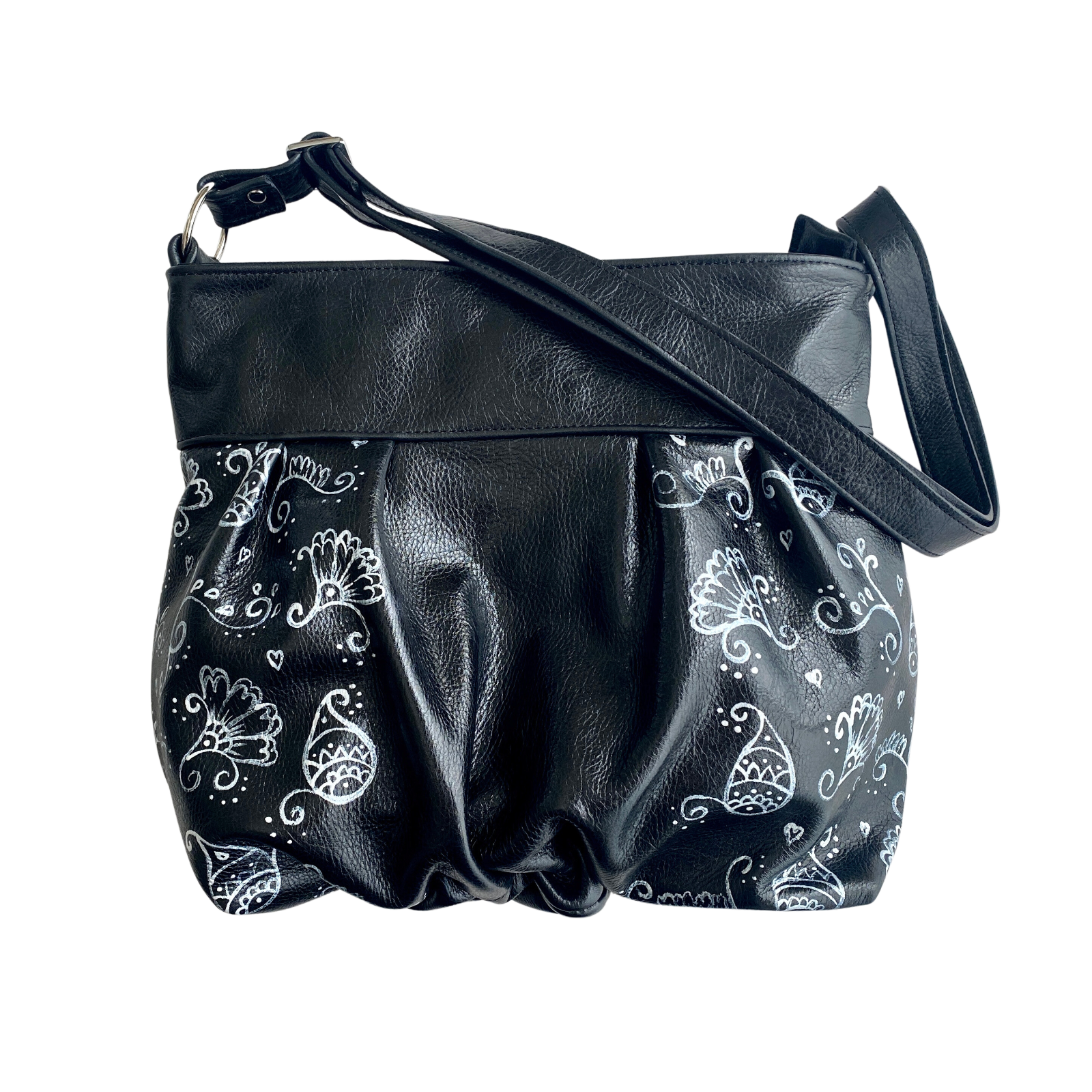 Ruche Mini in Glossy Black, Handpainted Floral, RTS