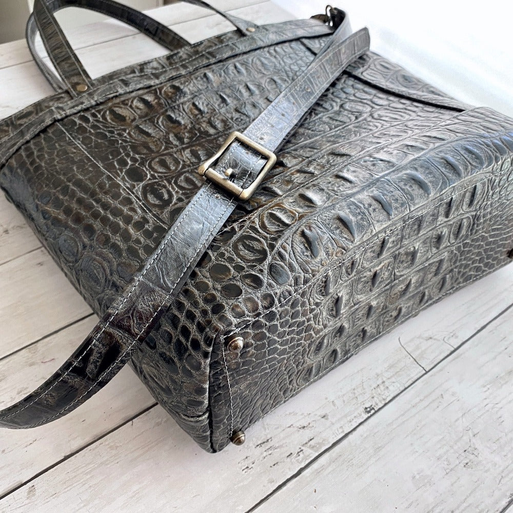 Shopper Tote in Rusted Iron Crocodile Embossed Leather