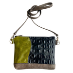 Load image into Gallery viewer, Crossbody Clutch in Cactus, Black Crocodile Emboss, Smoke Patchwork, RTS
