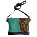Load image into Gallery viewer, Crossbody Clutch in Turquoise, Leopard, Onyx Patchwork, RTS

