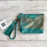 Load image into Gallery viewer, Wristlet in Turquoise, Turquoise Embossed Floral
