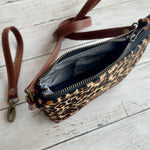 Load image into Gallery viewer, Wristlet in Leopard Bold Hair On, Cognac, Crossbody Strap, RTS
